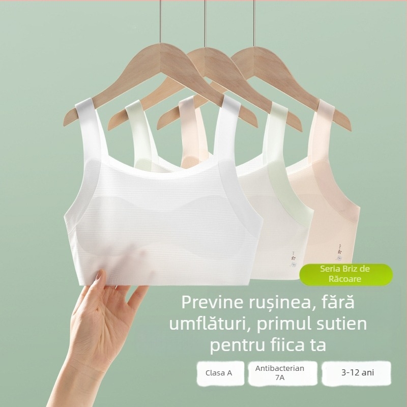 cocosmart Sutien-vestă de antrenament pentru fete în faza de dezvoltare, vară respirabil Ice Silk, nylon principal, cupă completă, cupe subțiri modelate, bretele fixe duble