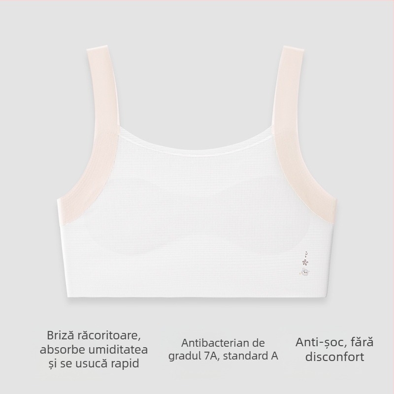 cocosmart Sutien-vestă de antrenament pentru fete în faza de dezvoltare, vară respirabil Ice Silk, nylon principal, cupă completă, cupe subțiri modelate, bretele fixe duble