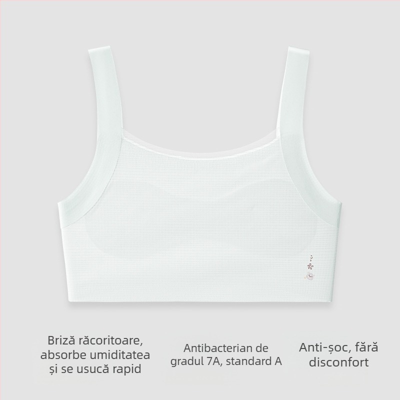 cocosmart Sutien-vestă de antrenament pentru fete în faza de dezvoltare, vară respirabil Ice Silk, nylon principal, cupă completă, cupe subțiri modelate, bretele fixe duble