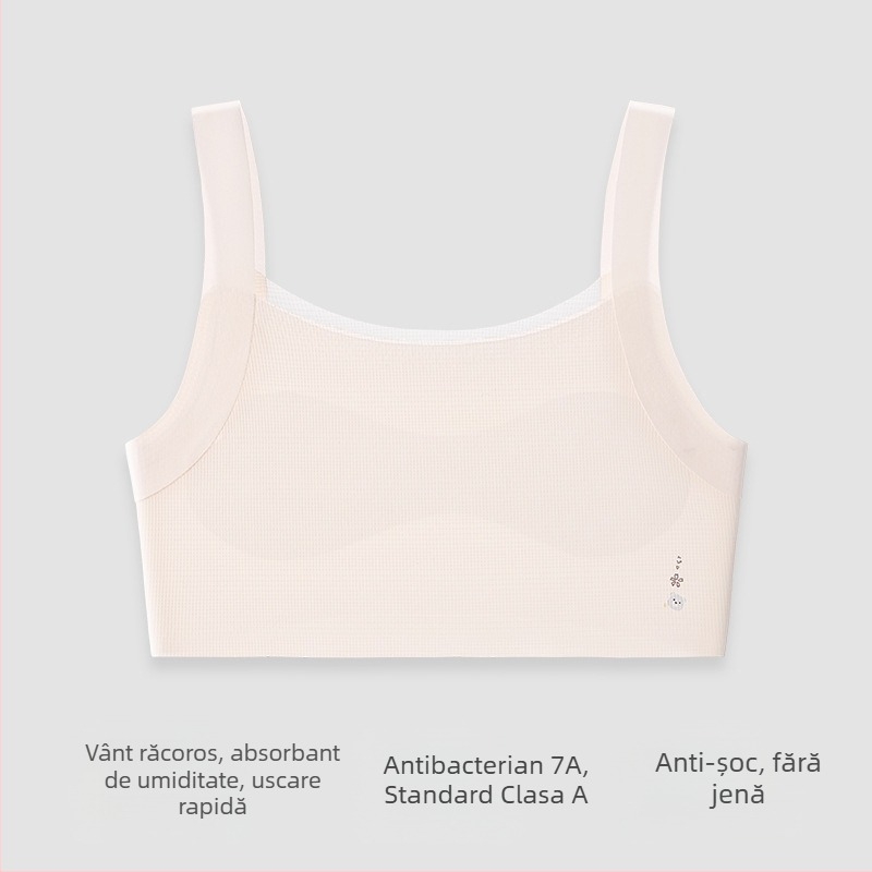 cocosmart Sutien-vestă de antrenament pentru fete în faza de dezvoltare, vară respirabil Ice Silk, nylon principal, cupă completă, cupe subțiri modelate, bretele fixe duble