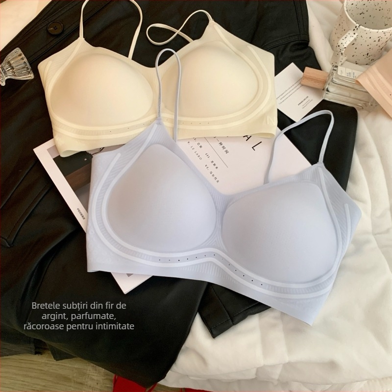 Sutien din nylon, cupe modelate ultra-subțiri, bretele fixe duble, design respirabil, spate neted