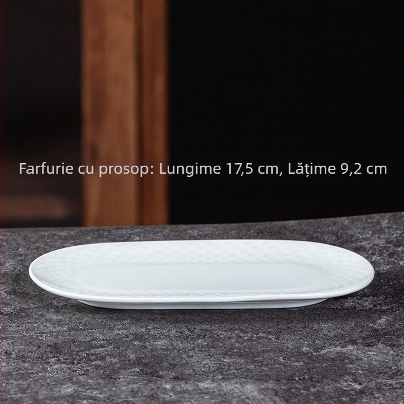 Set de veselă din porțelan pentru masă de hotel, underglaze color, model dungi, 9 piese