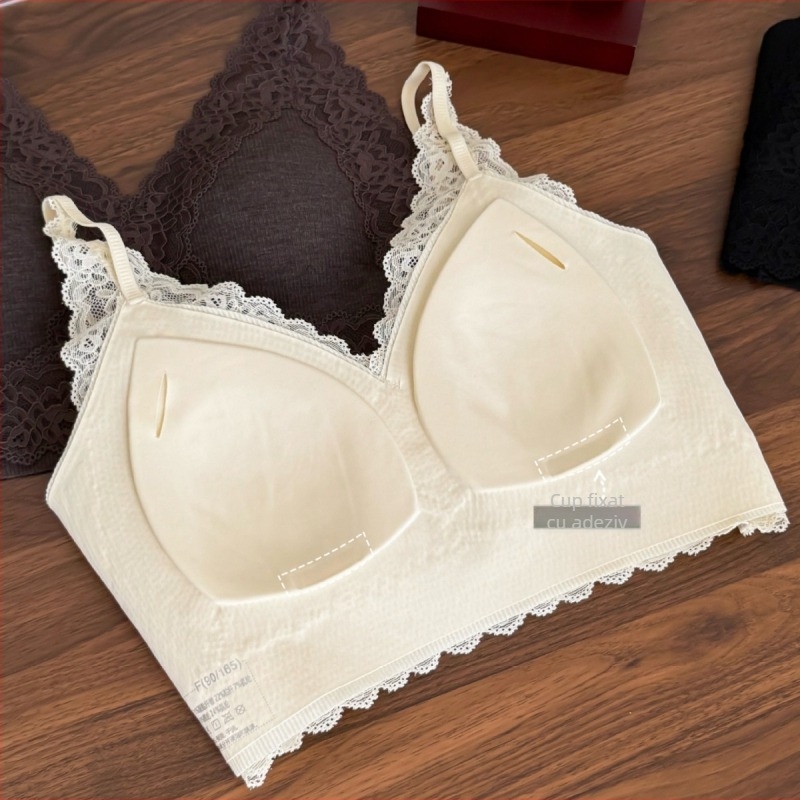 Bustier din dantelă fără cusături, push-up, top cu bretele fixe, cupe triunghi, poliester respirabil, spate frumos