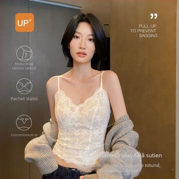 Camisolă din dantelă în stil franțuzesc, cu cupă 3/4, cupe din burete, bretele fixe