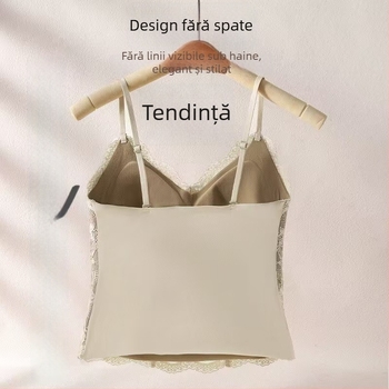 Camisolă din dantelă în stil franțuzesc, cu cupă 3/4, cupe din burete, bretele fixe