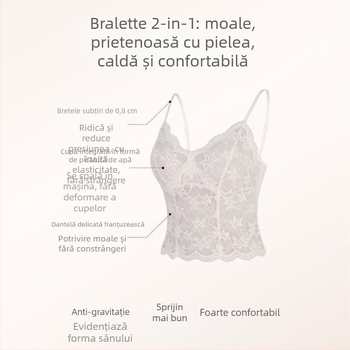 Camisolă din dantelă în stil franțuzesc, cu cupă 3/4, cupe din burete, bretele fixe