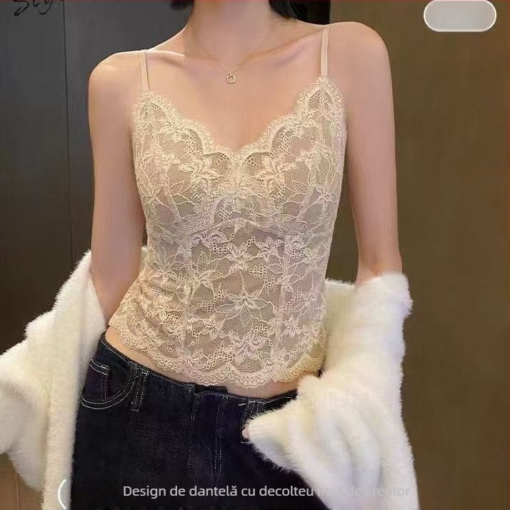 Camisolă din dantelă în stil franțuzesc, cu cupă 3/4, cupe din burete, bretele fixe