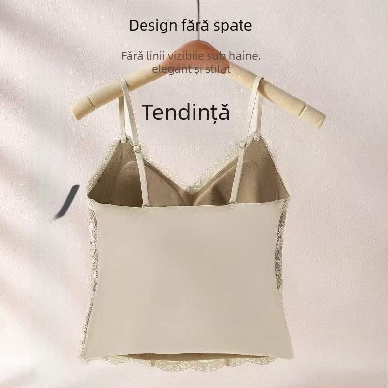 Camisolă din dantelă în stil franțuzesc, cu cupă 3/4, cupe din burete, bretele fixe