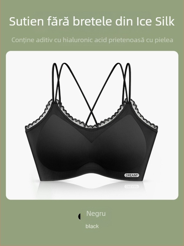 Sutien fără armături, cupă completă, cupe formate din bumbac, material respirabil nylon-elastan, bretele fixe, susținere superioară