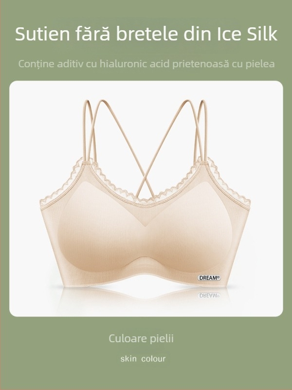 Sutien fără armături, cupă completă, cupe formate din bumbac, material respirabil nylon-elastan, bretele fixe, susținere superioară