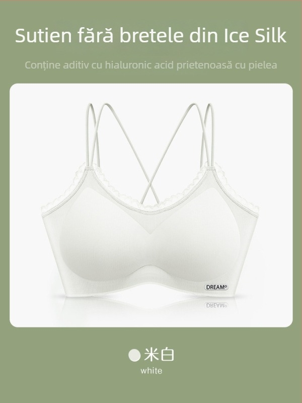 Sutien fără armături, cupă completă, cupe formate din bumbac, material respirabil nylon-elastan, bretele fixe, susținere superioară