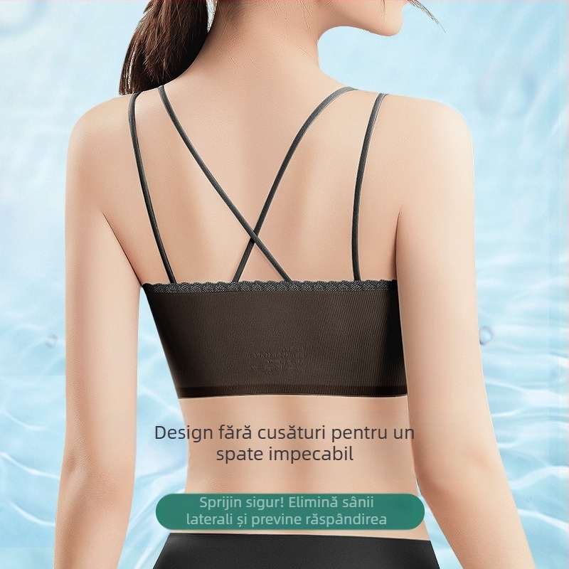 Sutien fără armături, cupă completă, cupe formate din bumbac, material respirabil nylon-elastan, bretele fixe, susținere superioară