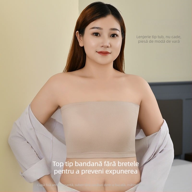 Sutien bandeau fără bretele, plus size, fără cusături, plăcut la atingere, ușor, spate frumos.