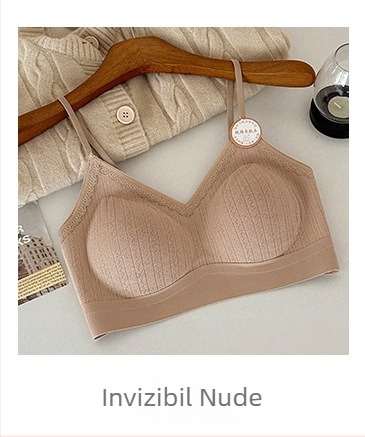 Sutien din bumbac fără cusături, dantelă, decolteu în V, fără bretele, cupă 3/4, cupe subțiri