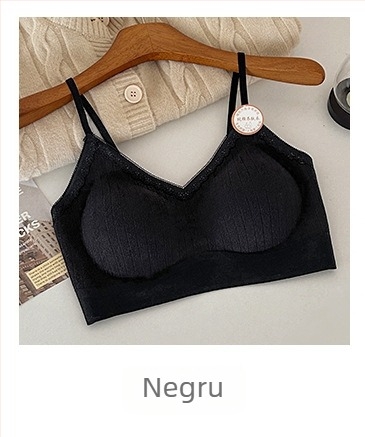Sutien din bumbac fără cusături, dantelă, decolteu în V, fără bretele, cupă 3/4, cupe subțiri