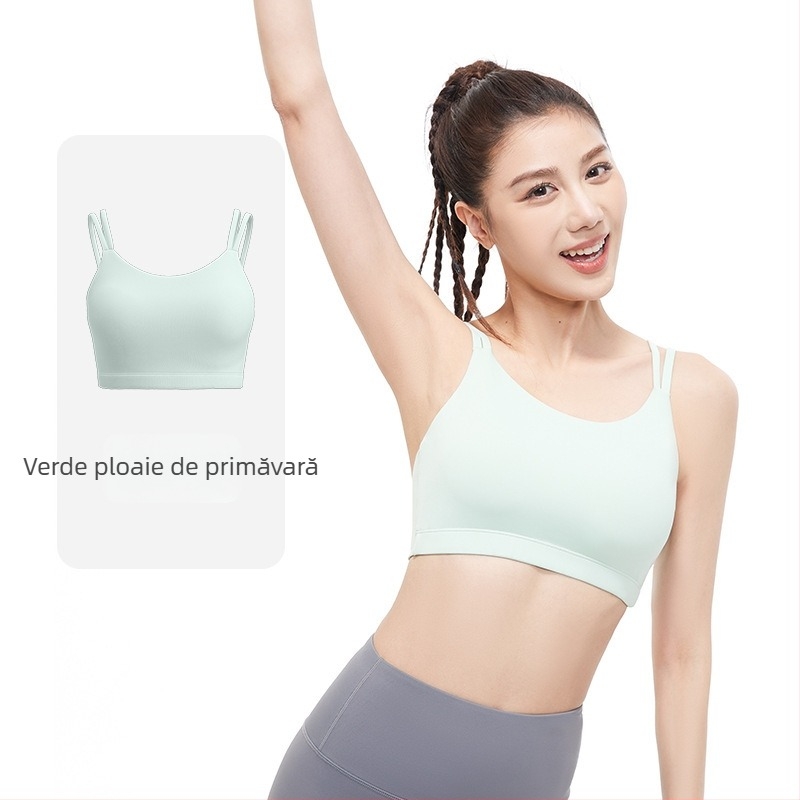 Sutien sport cu cupă completă, cupe modelate subtile, fără cusături, bretele duble fixe, material poliester amestec