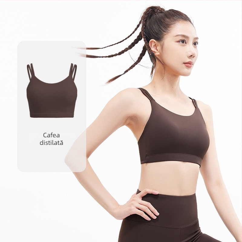 Sutien sport cu cupă completă, cupe modelate subtile, fără cusături, bretele duble fixe, material poliester amestec