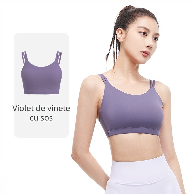 Sutien sport cu cupă completă, cupe modelate subtile, fără cusături, bretele duble fixe, material poliester amestec