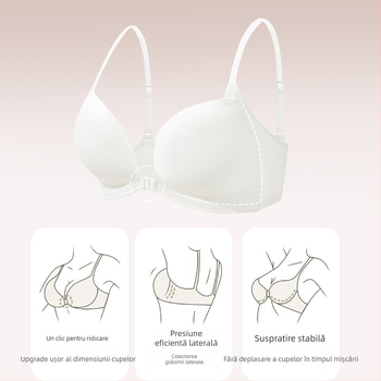 Sutien din nylon cu închidere frontală, fără spate, Push-Up, cupă 3/4, fără sârmă, cupe din burete, căptușeală din spandex