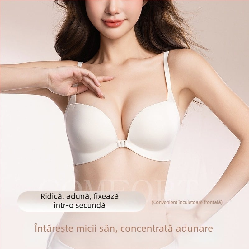 Sutien din nylon cu închidere frontală, fără spate, Push-Up, cupă 3/4, fără sârmă, cupe din burete, căptușeală din spandex