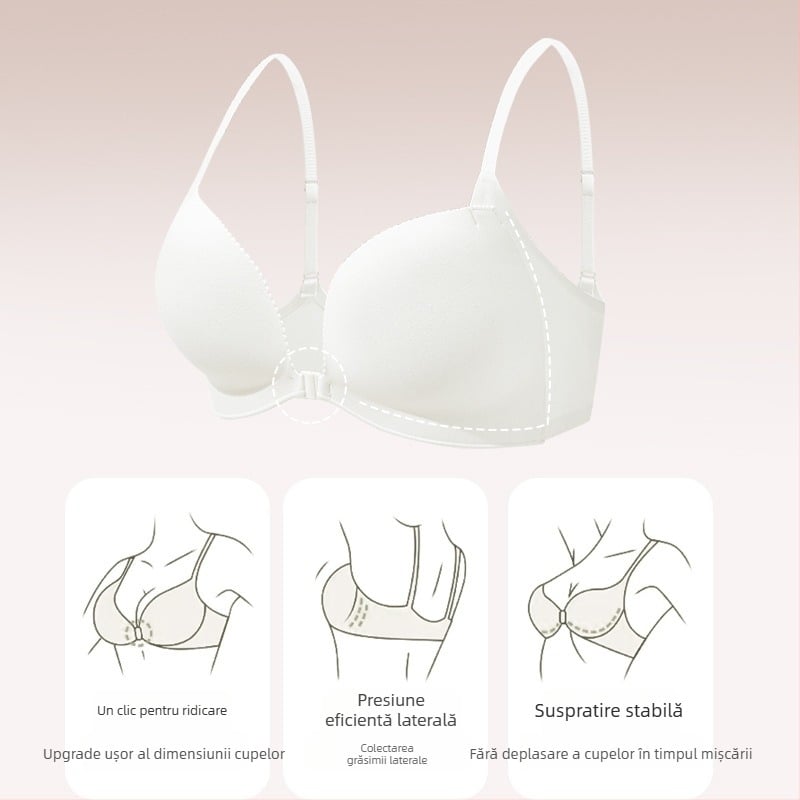 Sutien din nylon cu închidere frontală, fără spate, Push-Up, cupă 3/4, fără sârmă, cupe din burete, căptușeală din spandex
