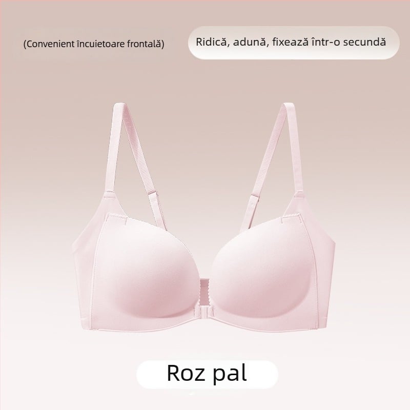 Sutien din nylon cu închidere frontală, fără spate, Push-Up, cupă 3/4, fără sârmă, cupe din burete, căptușeală din spandex