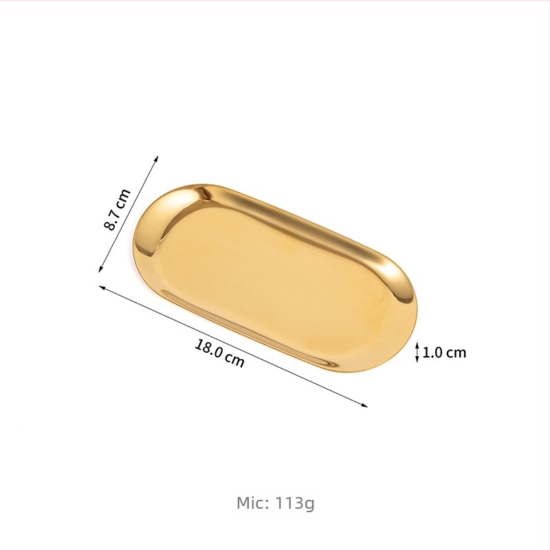 Tavă de depozitare din oțel inoxidabil, suport oval pentru cosmetice, design modern minimalist, finisaj electroplacat, personalizare logo