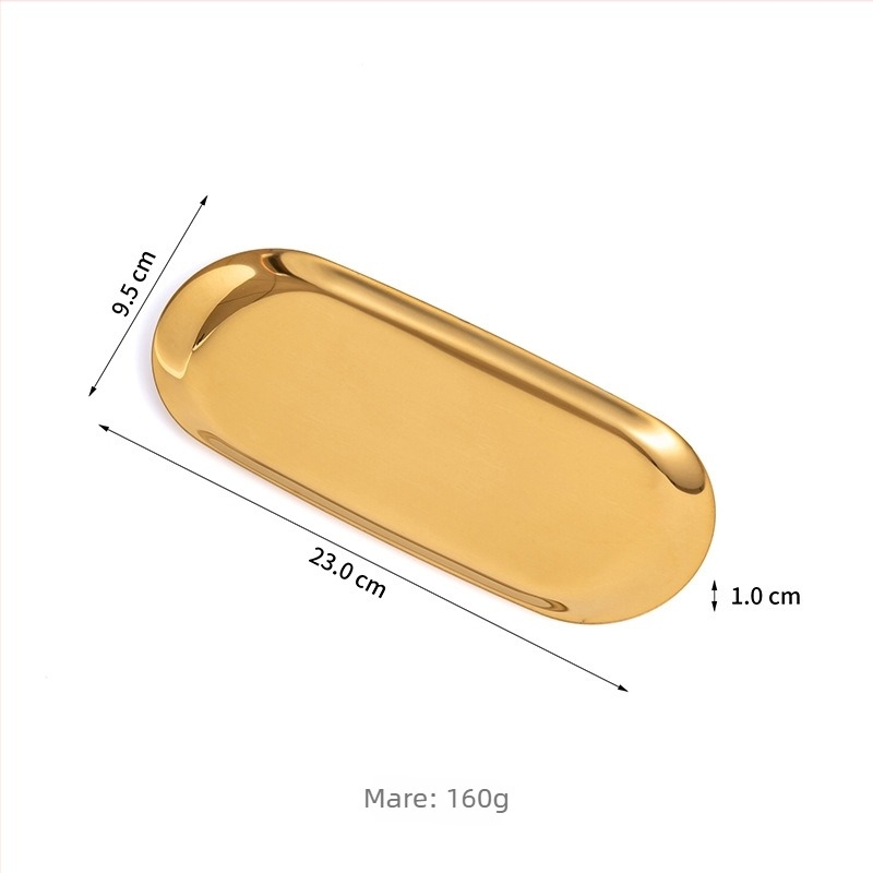 Tavă de depozitare din oțel inoxidabil, suport oval pentru cosmetice, design modern minimalist, finisaj electroplacat, personalizare logo