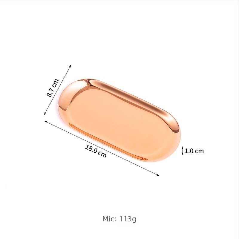 Tavă de depozitare din oțel inoxidabil, suport oval pentru cosmetice, design modern minimalist, finisaj electroplacat, personalizare logo