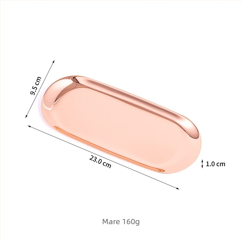 Tavă de depozitare din oțel inoxidabil, suport oval pentru cosmetice, design modern minimalist, finisaj electroplacat, personalizare logo