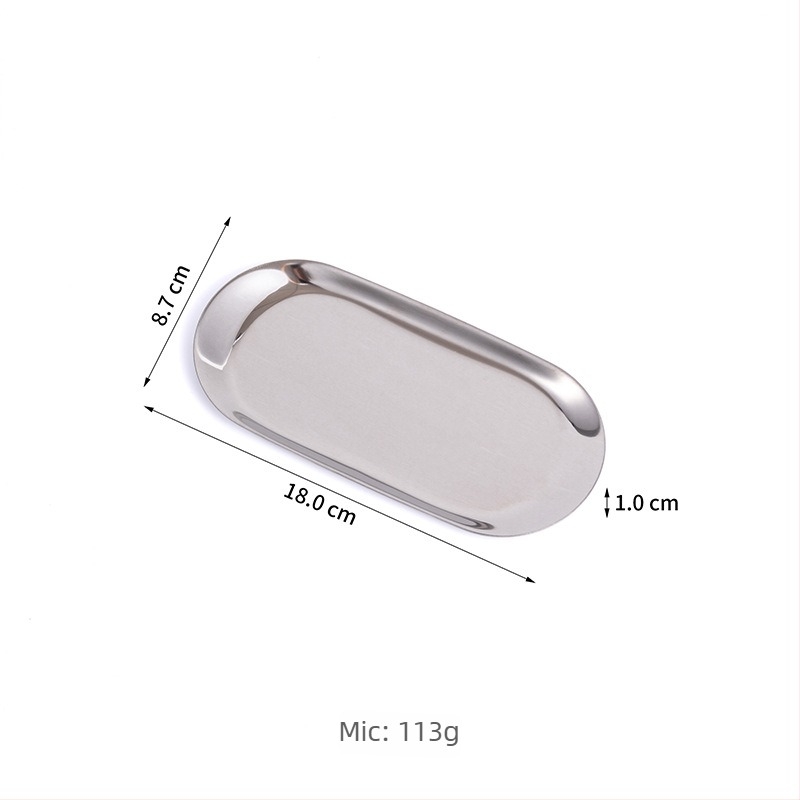 Tavă de depozitare din oțel inoxidabil, suport oval pentru cosmetice, design modern minimalist, finisaj electroplacat, personalizare logo