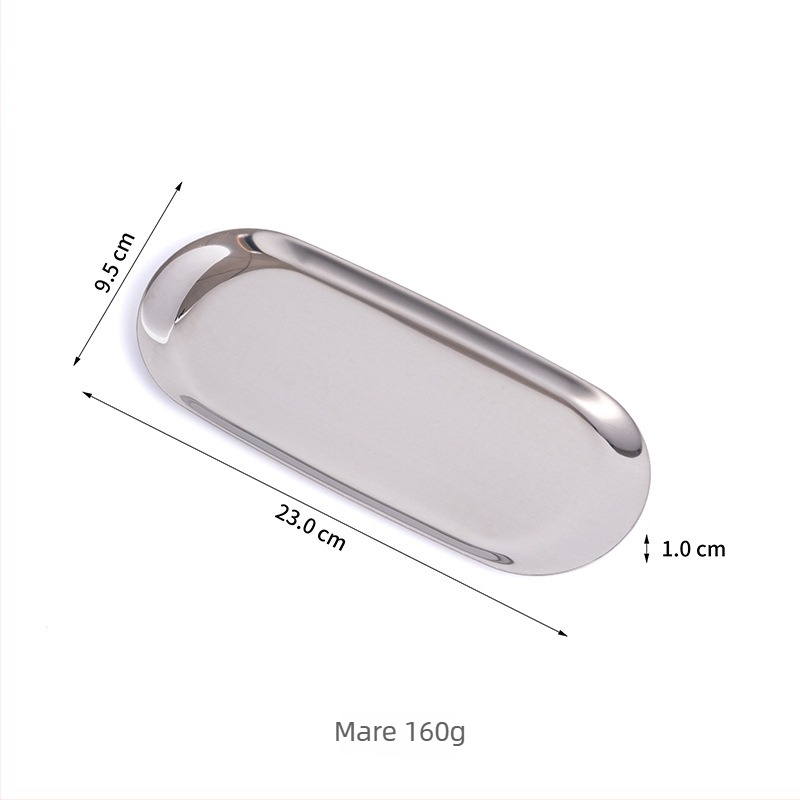 Tavă de depozitare din oțel inoxidabil, suport oval pentru cosmetice, design modern minimalist, finisaj electroplacat, personalizare logo