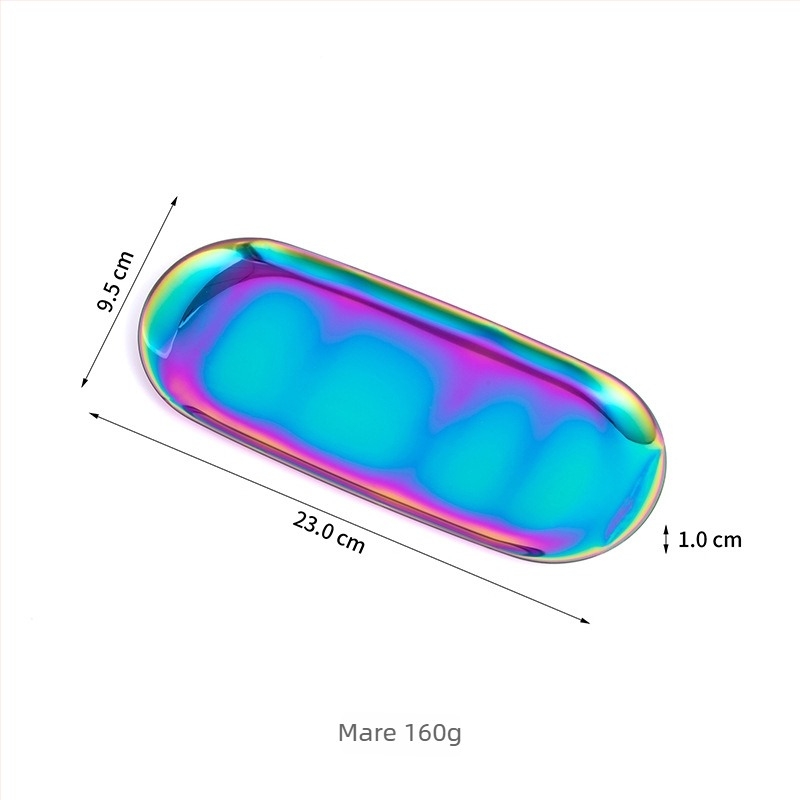 Tavă de depozitare din oțel inoxidabil, suport oval pentru cosmetice, design modern minimalist, finisaj electroplacat, personalizare logo