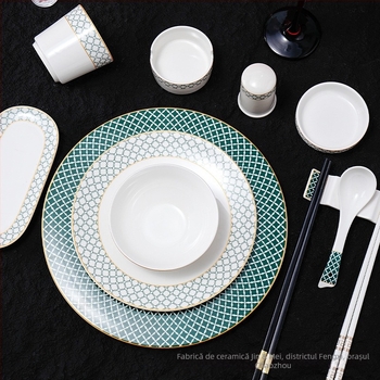Set de aranjare a mesei pentru hotel din porțelan, design geometric de înaltă calitate, culoare sub glazură, personalizare disponibilă