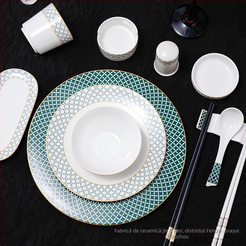 Set de aranjare a mesei pentru hotel din porțelan, design geometric de înaltă calitate, culoare sub glazură, personalizare disponibilă