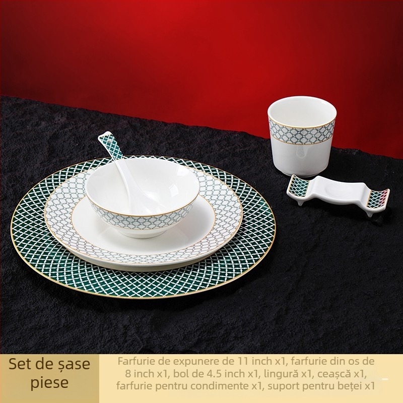 Set de aranjare a mesei pentru hotel din porțelan, design geometric de înaltă calitate, culoare sub glazură, personalizare disponibilă