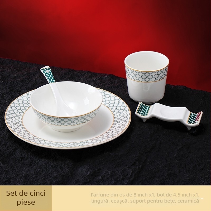 Set de aranjare a mesei pentru hotel din porțelan, design geometric de înaltă calitate, culoare sub glazură, personalizare disponibilă