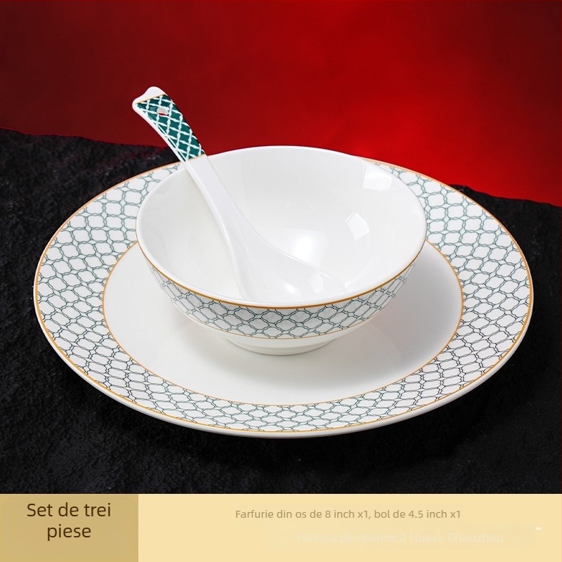 Set de aranjare a mesei pentru hotel din porțelan, design geometric de înaltă calitate, culoare sub glazură, personalizare disponibilă