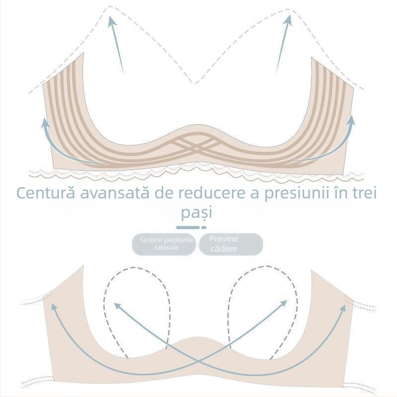 Sutien dantelă din nylon, cupe în formă de urechi de iePURE (Rabbit-Ear Cup), fără arc, cupe subțiri, bretele fixe duble, închidere spate cu trei rânduri de clipsuri