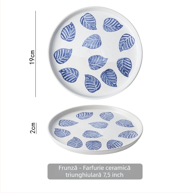 Set de masă cu model floral sub glazură; include bol, lingură, farfurie din porțelan cu os și ceașcă (Tao ceramică)