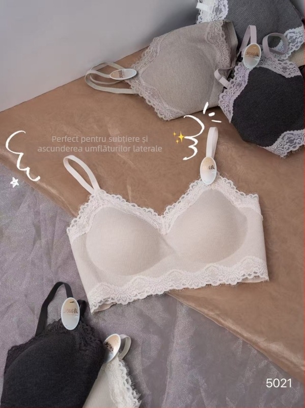 Sutien cu dantelă franțuzească, spate frumos, cupă fixă, cupă subțire modelată, bretele reglabile