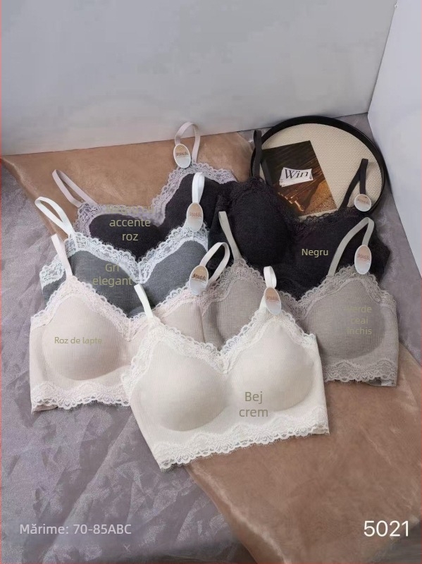 Sutien cu dantelă franțuzească, spate frumos, cupă fixă, cupă subțire modelată, bretele reglabile