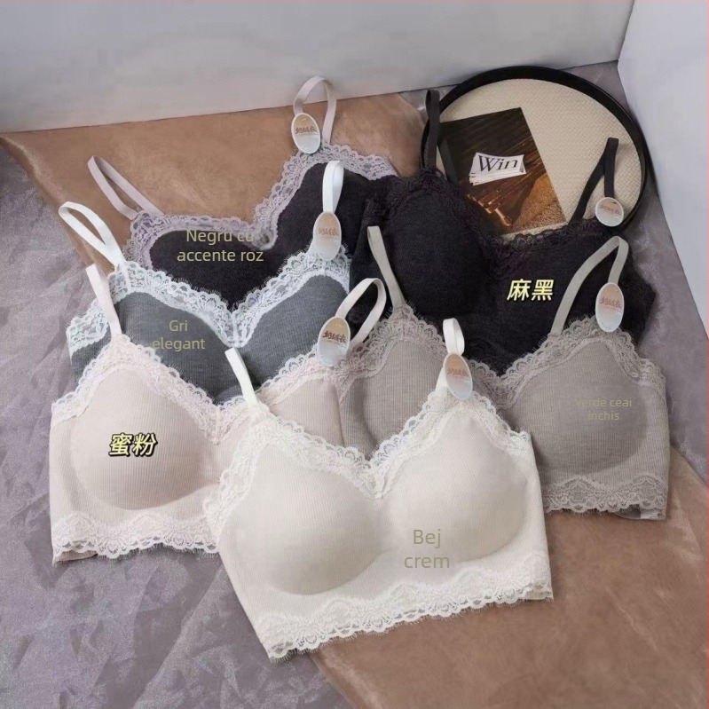 Sutien cu dantelă franțuzească, spate frumos, cupă fixă, cupă subțire modelată, bretele reglabile