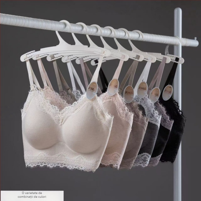 Sutien cu dantelă franțuzească, spate frumos, cupă fixă, cupă subțire modelată, bretele reglabile