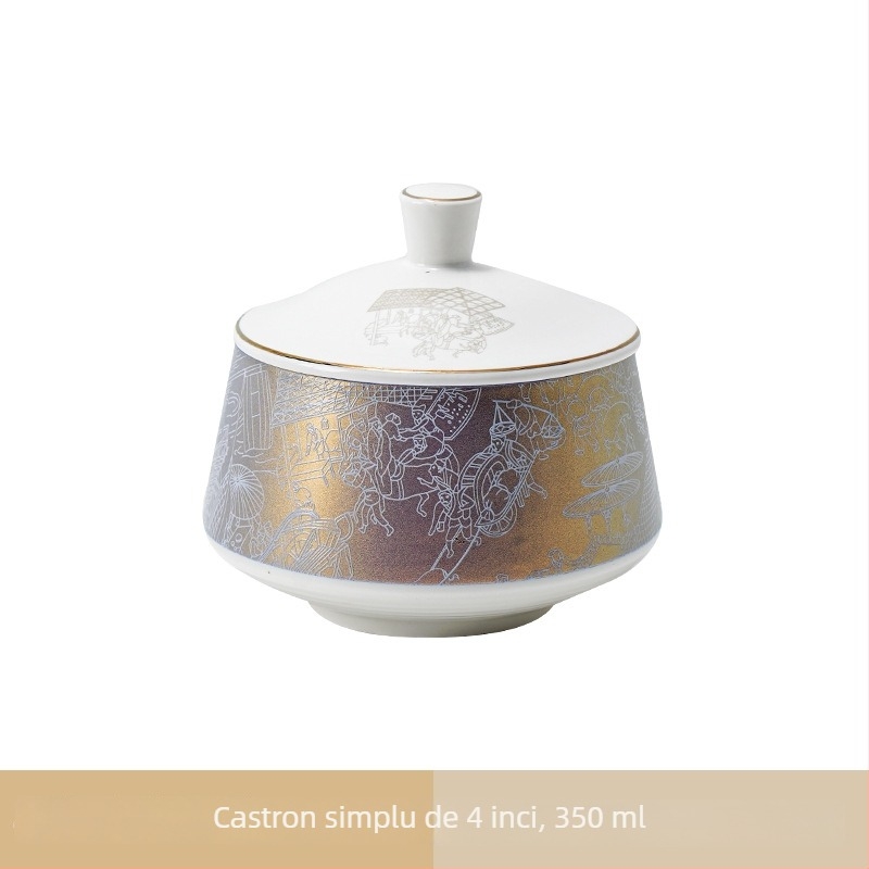 Set de veselă din porțelan pentru hoteluri, stil chinezesc, decor cu glazură, personalizare și imprimare logo disponibile