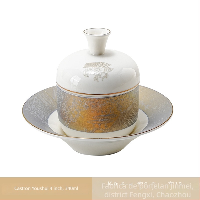 Set de veselă din porțelan pentru hoteluri, stil chinezesc, decor cu glazură, personalizare și imprimare logo disponibile