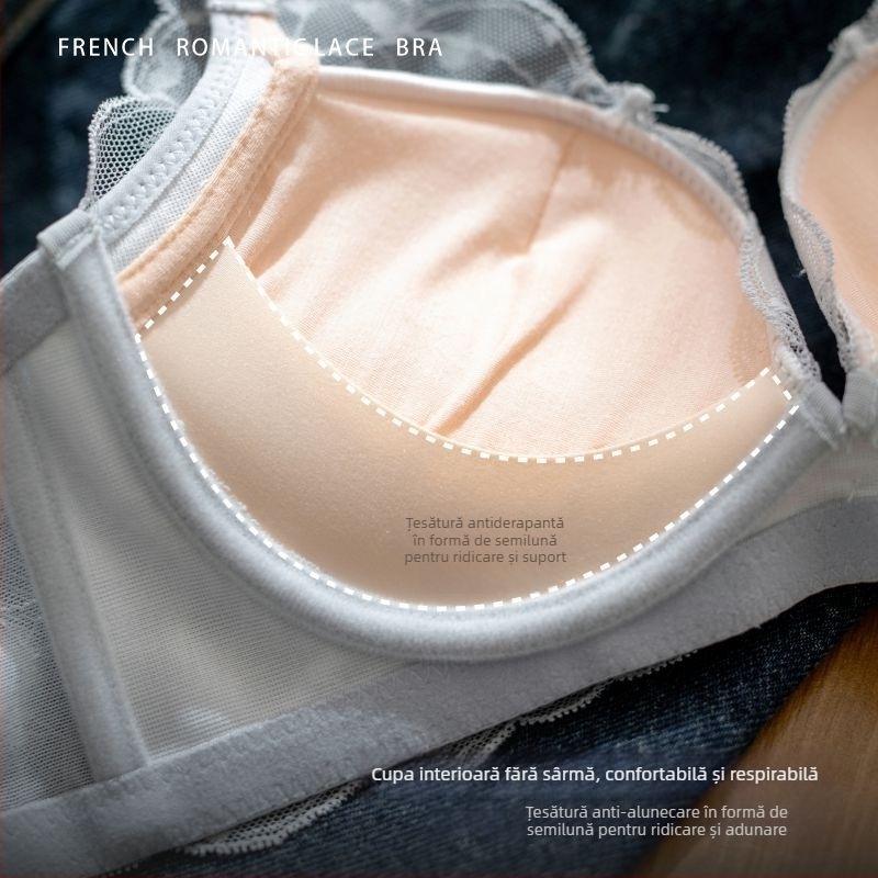 Sutien din dantela cu push-up, cupa 3/4, respirabil, suport, bretele fixe