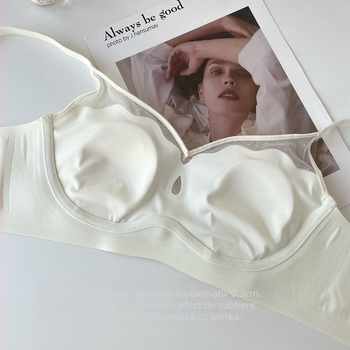 Sutien fără sârmă, cupe turnate ultra-subțiri, material nylon, căptușeală din spandex 30–50%, închidere spate cu trei rânduri de cârlige, bretele duble fixe.