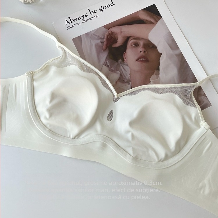 Sutien fără sârmă, cupe turnate ultra-subțiri, material nylon, căptușeală din spandex 30–50%, închidere spate cu trei rânduri de cârlige, bretele duble fixe.