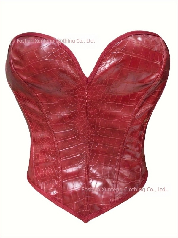 Set fustă din PU piele cu imprimeu crocodil, luciu lucios, top de modelare a corpului de înaltă calitate, fără bretele, cupe 3/4 din silicon